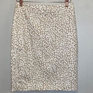 Reimaged by J. Crew 100% Cotton Gold White Animal Print Lined Pencil Skirt: 4847